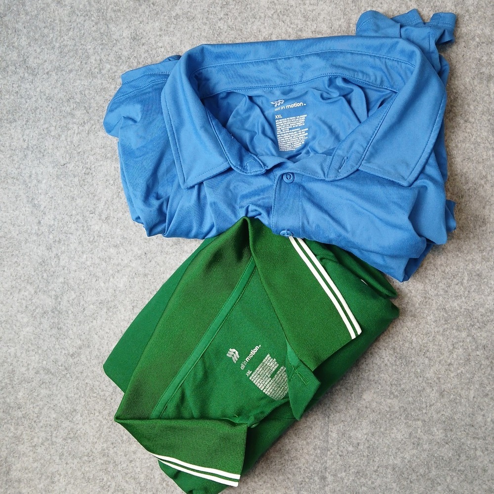 All in Motion Polo Shirts Mens XXL Short Sleeve Blue Green Performance Lot EUC